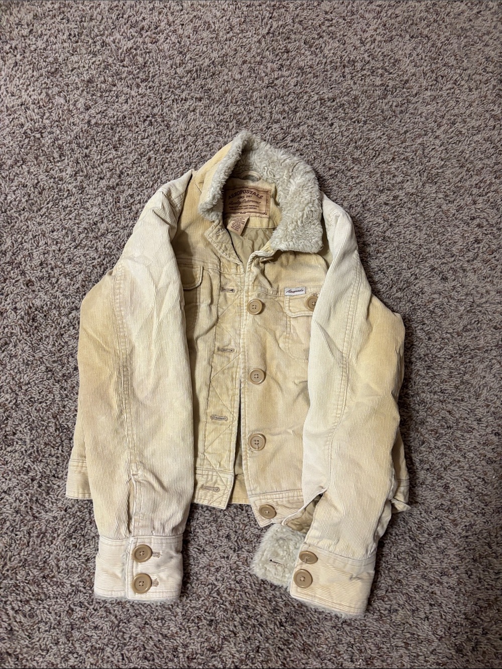 Vintage Aeropostale Corduroy Sherpa-Lined Jacket in Faded Beige